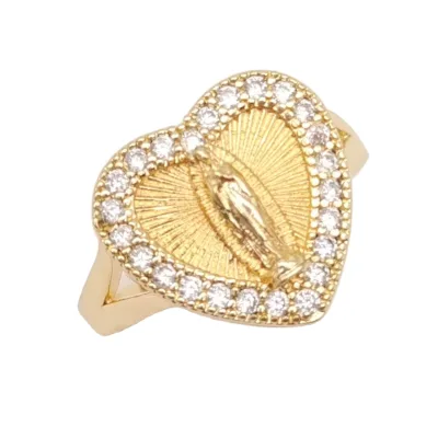 Virgin Mother Mary Zircon Rings 14K Gold Filled Ring Sacred Heart of Mary Signet Ring Gold Plated Women'S