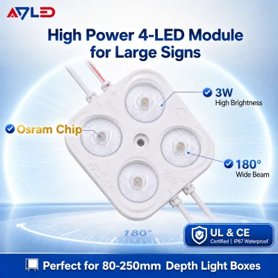 ADLED High Power 4-LED Module 3W White 6500K IP67 Waterproof for Large Signs Outdoor Use