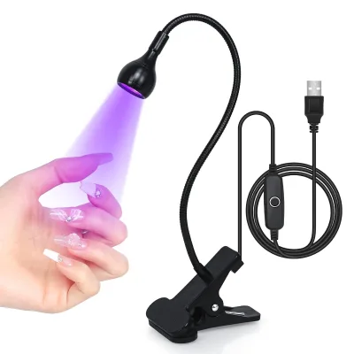 3W UV Nail LED Lamp Black Goose Neck Portable Led Nail Light for Gel Nails with Clamp Mini Led Polish Light for Salon DIY Home