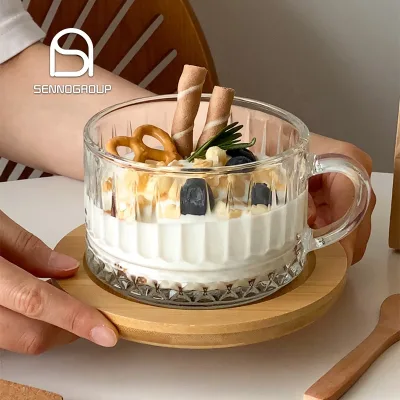 Personalize Handmade Cut Crystal Glass Bowls Breakfast Decorative Serving Snack Pudding Bowl with Handles