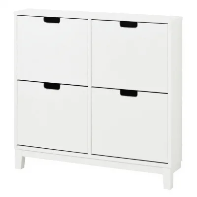 Living Room Entry Modern White Panel Simple Melamine-Coated Shoe Rack with Wide 4 Tiers