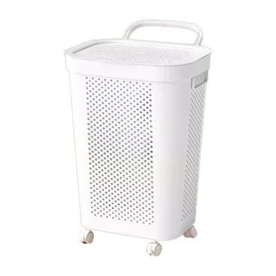 Home Supplies Large Dirty Clothing Basket Plastic Rolling Laundry Hamper With Underwear Basket Handle Wheels