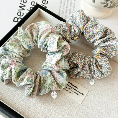 Women's High-End Floral Print Summer Headband New Arrival Korean Design Silver Logo Sweet Scrunchies Hair Tie Ponytail Hairband