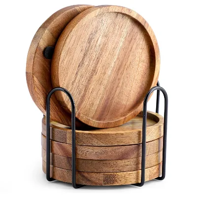 High Quality Wholesale Rural Style Wooden Circular coaster Set