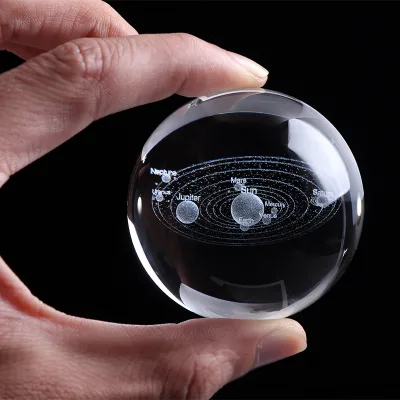 Honor of Crystal Cheap Decorative Award Good Design Hot Sell 3d Laser Engrave Solar System Galaxy Crystal Ball With Base
