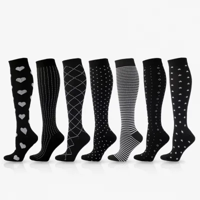 Good Quality Knee High Jacquard Cotton Knit Varicose Veins Athletic Compression Socks