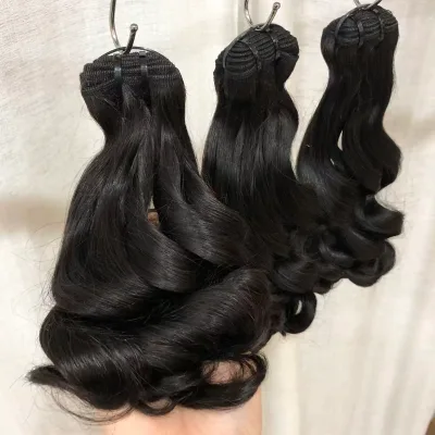 Double Drawn Egg Curl Human Hair Bundles 100% Raw Human Hair Weft Natural Color Bouncy Texture Full Thick Custom Wholesale