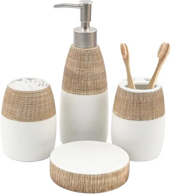 Ceramic Personal Care Set for Home Vanity Counter Guest Bathroom and Apartment Sink for Shampoo Wash Soap Storage for Daily Use