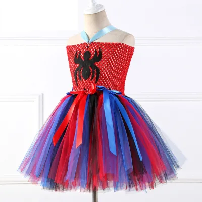 Halloween Spider Children's Costume Girls Puffy Mesh Dress Ghost Festival Dress up for Holiday Party Tutu Dress for Toddler Girl