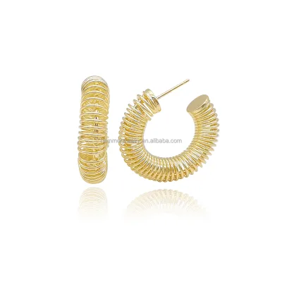 Customizable Brass Hoop Huggie Cuff Earrings Plated Gold Fashion Jewelry for Women and Girls Wholesales Available