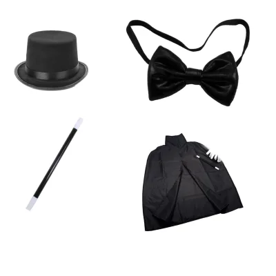 Circus Magician Wizard Cosplay Costume Set - Cape,Hat,Gloves,Necktie for Halloween Party Performance
