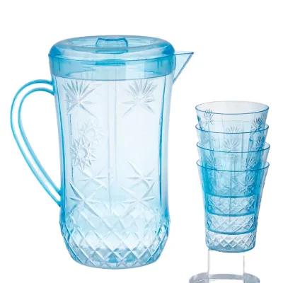 BPA Free Food Grade Large Volume 2.4 Litres Cold Dinks Dispenser Transparent Plastic Pitcher with Cups