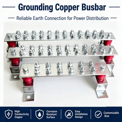 Solid Copper Grounding Busbar With Insulator Support, Custom Poles & Size Earth Bus Bar for Distribution Cabinet Switchgear