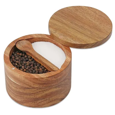 Golden Acacia Wood Salt and Pepper Bowl Box