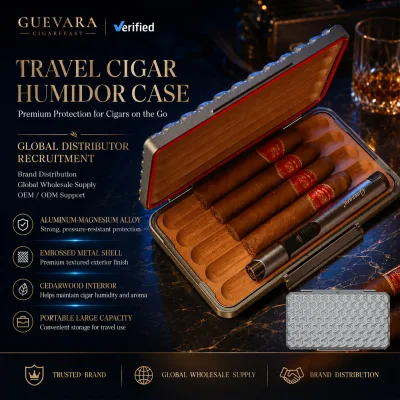 Luxury Embossed Aluminum Cigar Humidor Box Adjustable Lifting Cedar Lined Portable Travel Cigar Case Custom Logo Wholesale