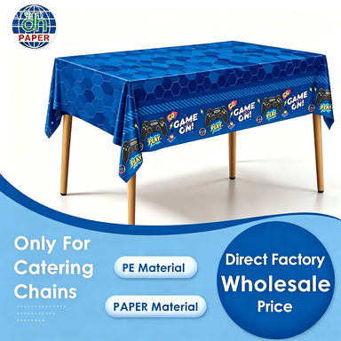Plastic Disposable Simple Cartoon Children's Birthday Party Tablecloth for Game Night Blue Decoration