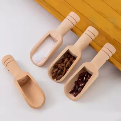 MHK95 Solid Wood Bath Salt Spoon Lotus Wood Small Wooden Spoon Tea Coffee Powder Measuring Spoon
