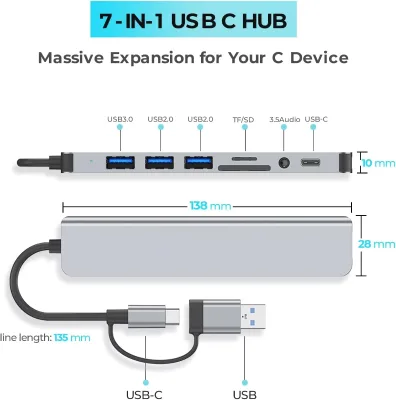 FJGEAR Hot Selling 7-in-1 Type-C Docking Station 5Gbps USB Hub Aluminum Alloy HDMI Splitter Adapter for Notebook Laptop