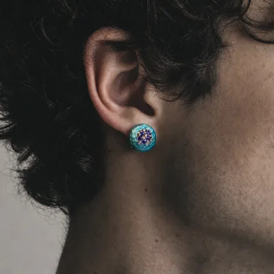 S925 Silver Stud Earrings with High Temperature Enamel and Inlaid Zircon Minimalist Design for Boys & Girls Neutral Fit