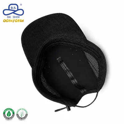 Custom Drawstring Adjustment 5 Panel Breathable Mesh Design Baseball Cap Flat Brim Logo Patch OEM Factory Direct Source Supplier