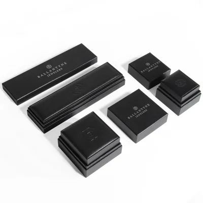 Luxury Black Leather Paper Jewelry Packaging Box High Quality Modern Rectangle Design Square Pattern Customizable Logo