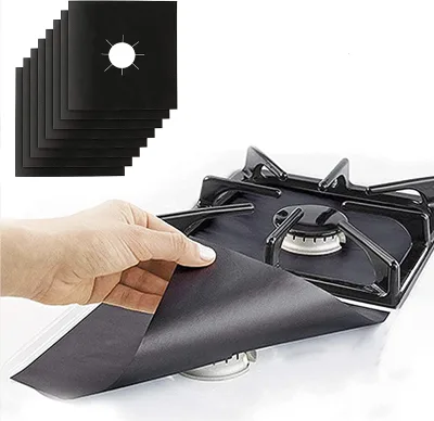 Fireproof Non-Stick Gas Stove Top Covers Protectors High Temperature Resistance PTFE+fiberglass Black and Silver 27x27cm