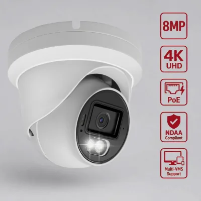 NDAA 8MP 4K Smart Dual Light Dome PoE IP Camera SDK API Multi-VMS Compatible Turret Security Surveillance Camera OEM Factory