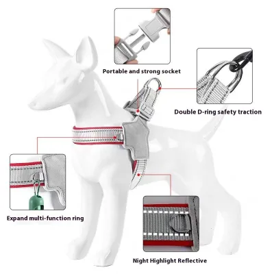 Adjustable Y-Shaped Breathable Reflective Dog Chain New Large Dog Chest Strap Solid Polyester Cross-Border Wholesale