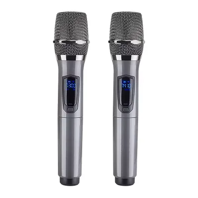 Professional Wireless Dynamic Microphone System XLR 50m Range 6-Hour Battery Life Noise Cancelling LED Lights for Karaoke