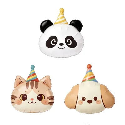 Panda Cat Dog Birthday Hat Animal Head Aluminum Film Balloon for Children's Birthday Party Scene Decoration Supplies