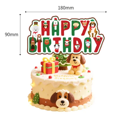 New Winter Collection Paper Christmas Dog Pet Decorative Banner Pet Party Cake Topper Decoration