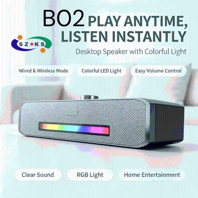 Official B02 All-in-One for 5.0 Speaker Dual Mode (Wireless Wired) for Phone PC Desktop-Plastic RGB LED Battery Powered Speaker
