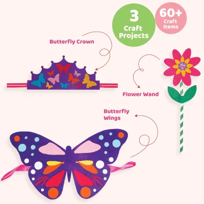 Butterflies Costume Craft Kit for Kids with 3 DIY Projects No Mess Creative Art Activity Set Great Gift for Girls