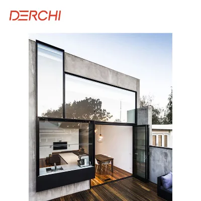 DERCHI NFRC USA Standard Picture Window Open Out Specialty Bay Windows Top Double Glazed Outward Swing Aluminum Casement Windows