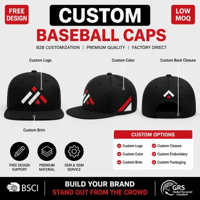 Custom 6 Panel Snapback Cap Flat Bill Embroidered Cotton Baseball Hat Adjustable Unisex OEM ODM Wholesale