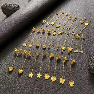 316L Titanium Steel Long Tassel Ear Threader Earrings for Women Butterfly Star Dangle Earrings Waterproof Y2K Jewelry Wholesale