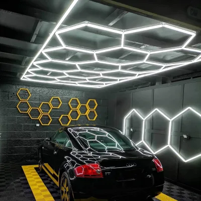 Factory 14 Grid Led Hexagon Garage Lighting High Brightness 4s Car Store Ceiling Mounted Working Hex Detailing Hexagonal Light
