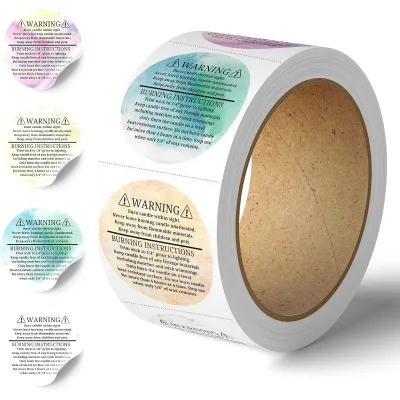 Watercolor Warning Labels for Candle Tins Jars Containers 300pcs Round 2inch Waterproof Stickers with Elegant Design