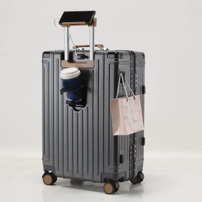 Unisex New Style Hard Shell PC Travel Luggage Set Rechargeable Design Spinner Caster TSA Elastic Handle Cup Holder Trolley Frame