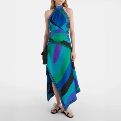 European and American Printed Satin Halter Top Irregular Skirt Two-piece Suit Dress