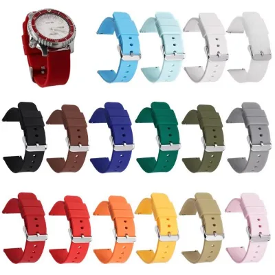 Silicone Waterproof Watch Band 22mm Stainless Steel Silver Pin Buckle Solid Color
