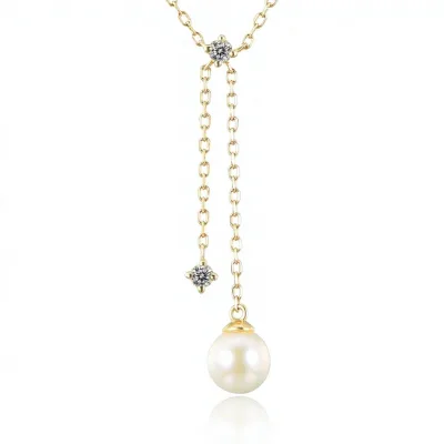 Freshwater Natural Pearl Real 18K Gold Cross Chain Pendant Geometry Simple Elegant Gift