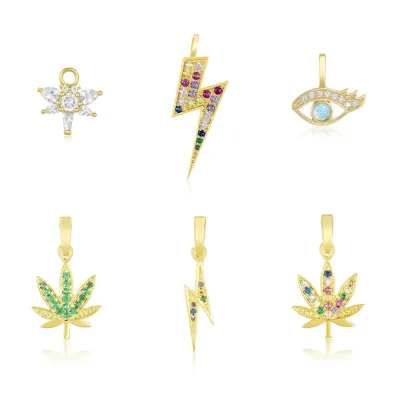 Gemnel 925 Silver Jewelry lightning Bolt 5A Cubic Zirconia Eye and Leaf Charm Real Gold Necklaces Charms