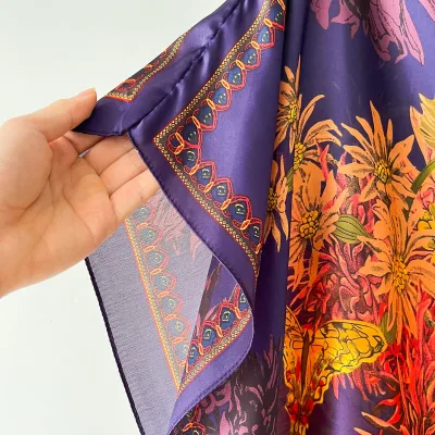 European Flower Polyester Ethnic Summer Scarf Ladies Robe Headscarf Combination Large Size Meat Cover Holiday Home Long Blouse