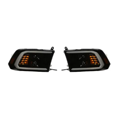 Car Front Headlights 2 Halogen Lens White Day Light Yellow Turn signal Lamp Matte Black Decorative Frame for Dodge RAM 2009-2018