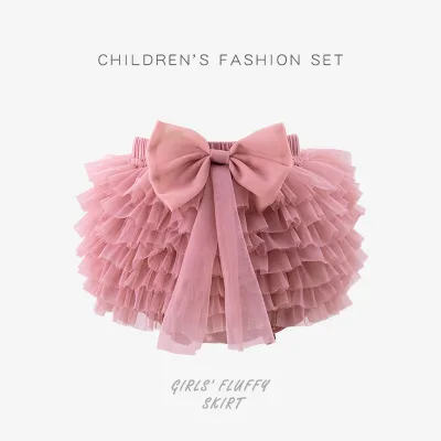 Baby Girl's Children Sweet Fluffy Princess Tutu Skirt with Bow Pleated Design Puffed Tulle Fabric Nylon & Modal Material
