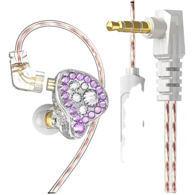 Online Streamer Headphones Ladies Diamond-embellished In-ear Monitors Silicone Earphones 1.2 Meter Cable with Microphone