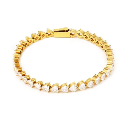 High Quality Gold Plated Stainless Steel Zircon Tennis Chain Bracelet Waterproof for Anniversary Occasions