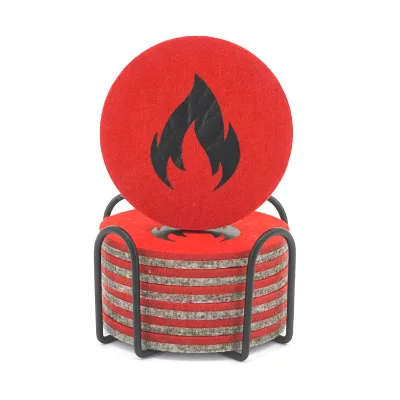 Felt coaster Set - Decorative Custom Printed Two-tone Round Felt Coasters with Metal Holder