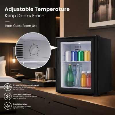 Low Noise Hotel Minibar Refrigerator Refrigerant Free Compact Fridge with Adjustable Shelf for Hotel Rooms